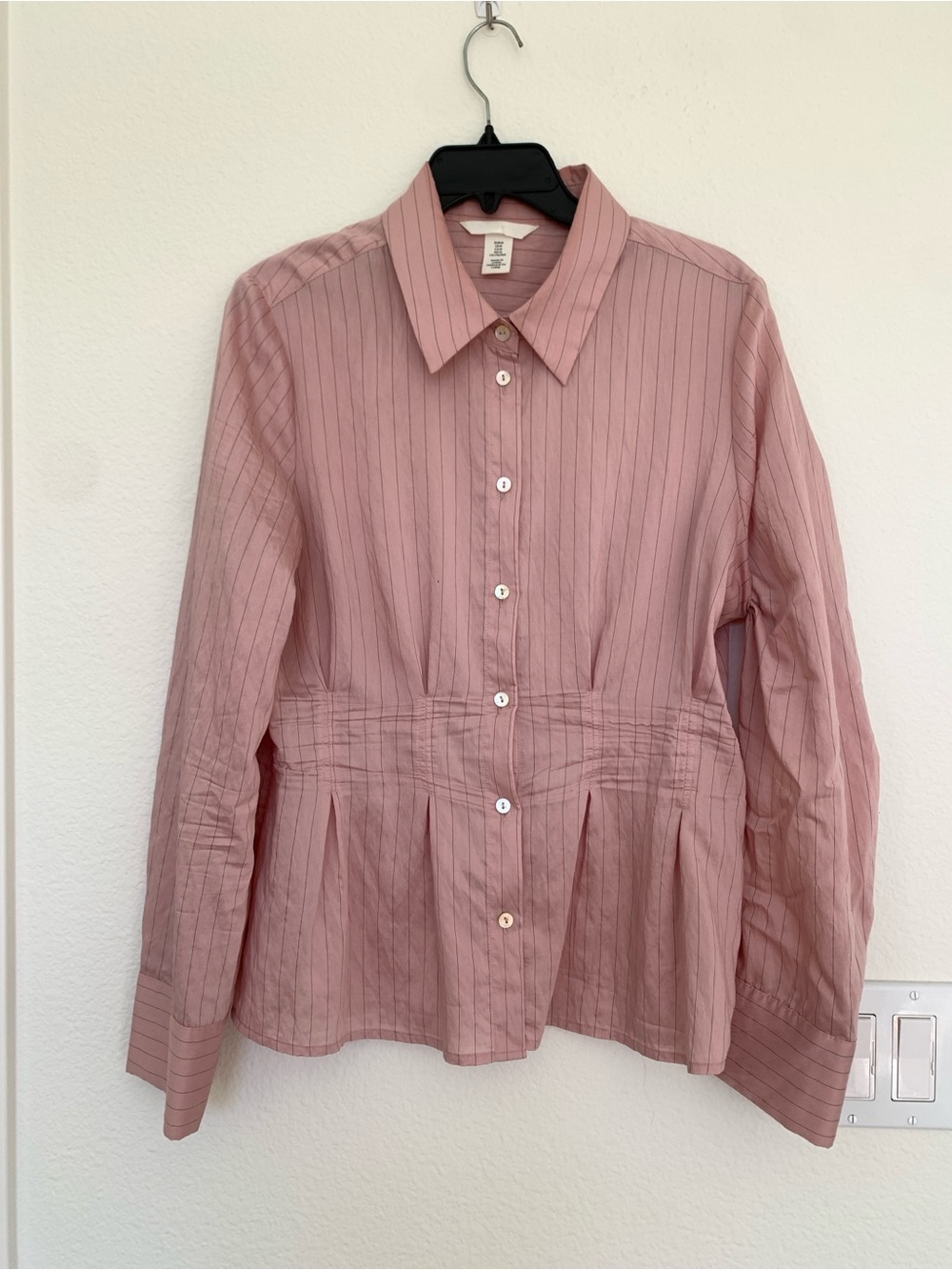 H&M Dusty Pink Pinstripe Button-Down Peplum Shirt